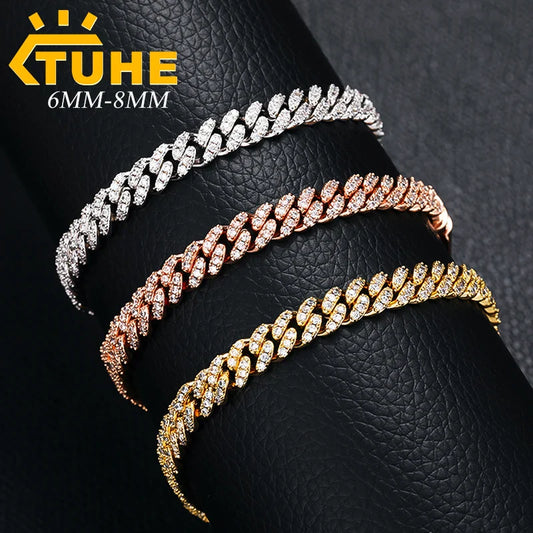 6mm 8mm Miami Cuban Chain Bracelet for Men Women Hip Hop 5A Cubic Zirconia Iced Out Jewelry