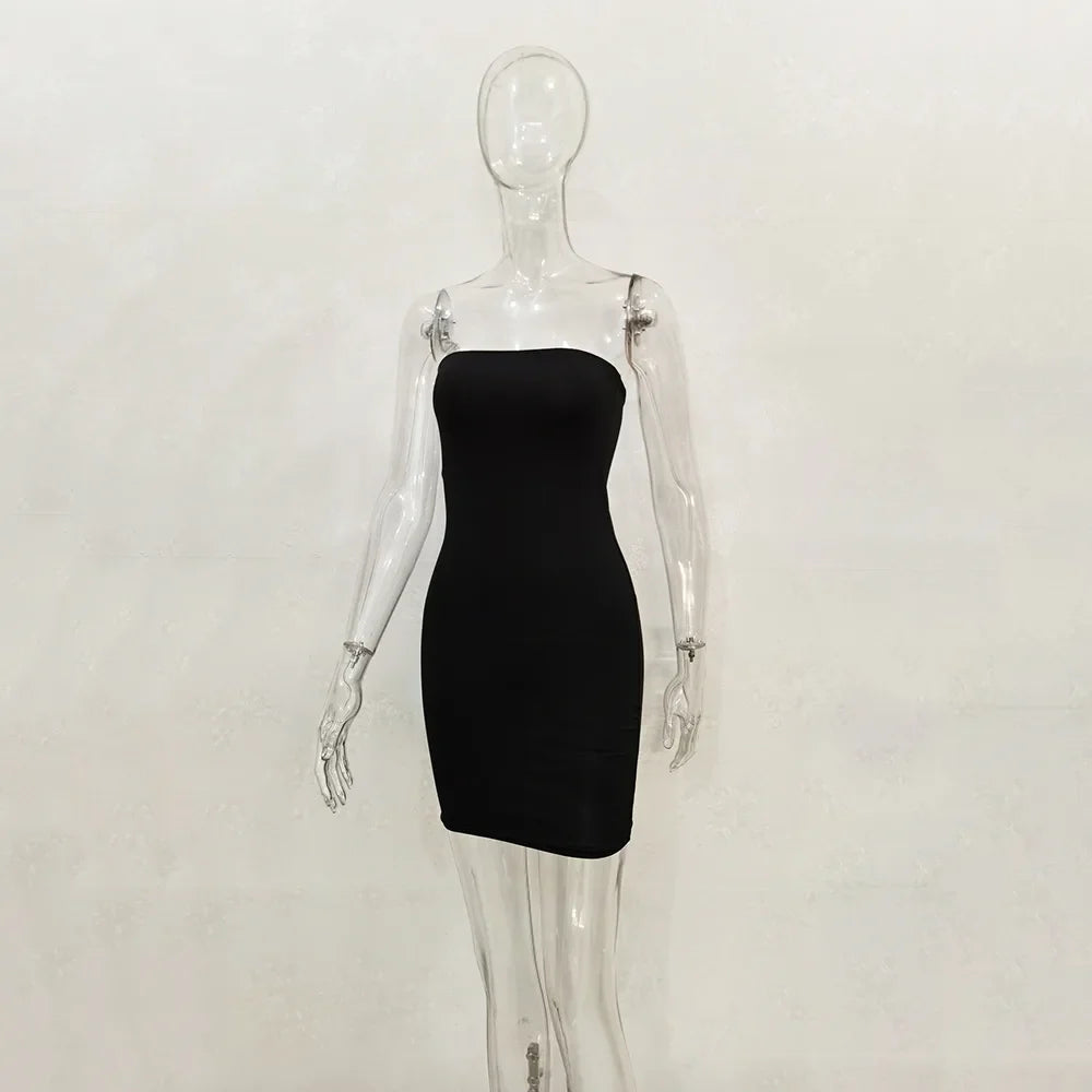 BKLD Sexy Off Shoulder Tube Dress Solid 2025 New Summer Women Bodycon Strapless Dress Black Mini Dress Women Slim Party Clubwear