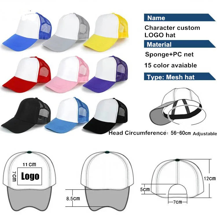 Free Custom Brand LOGO Text Design Personality DIY Trucker Hat AD Baseball Cap Men Women Blank Mesh Adjustable Hat