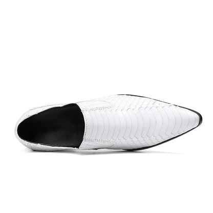 Spring High Quality White Snake Skin Slip On Men Dress Shoes Genuine Leather Party Wedding Flats Formal Loafer Sapato Masculino