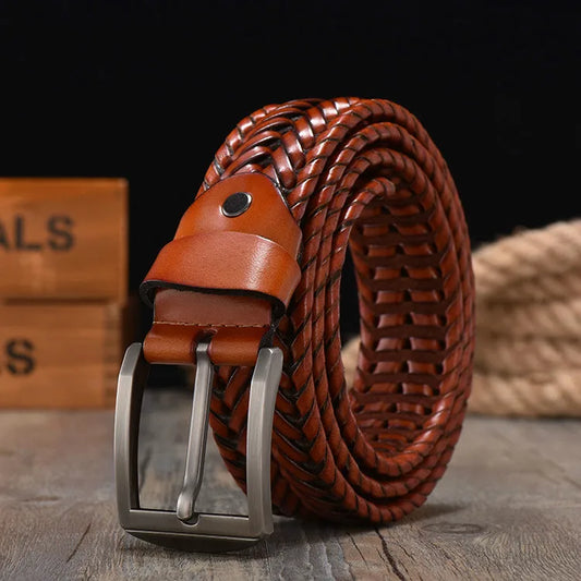 New Braided Belt for Men's Woven Belt Luxury Genuine Leather Cow Straps Hand Knitted Designer Men for Jeans Girdle Male Belts