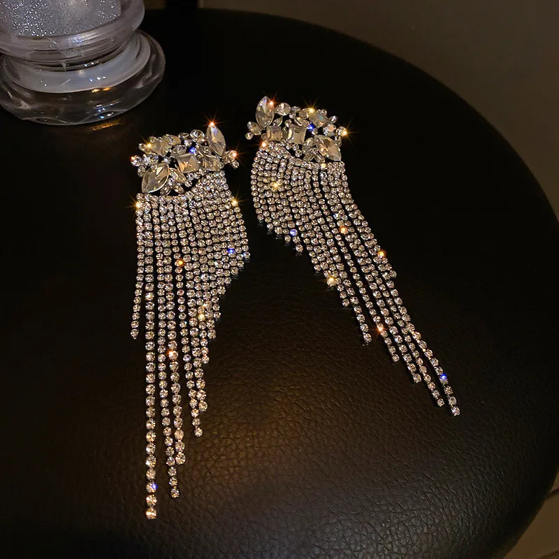 FYUAN New Long Tassel Geometric Drop Earrings for Women Oversize Flowers Crystal Dangle Earrings Statement Jewelry