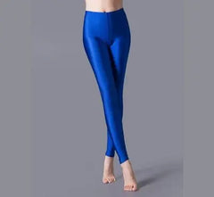 Women Shiny Pants Leggings Solid Color Fluorescent Spandex