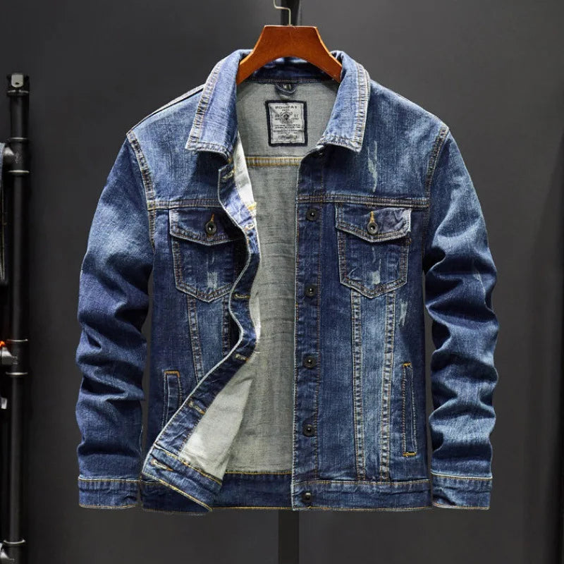 Fashion Casual teenagers denim jacket male Korean embroidery slim men's jacket