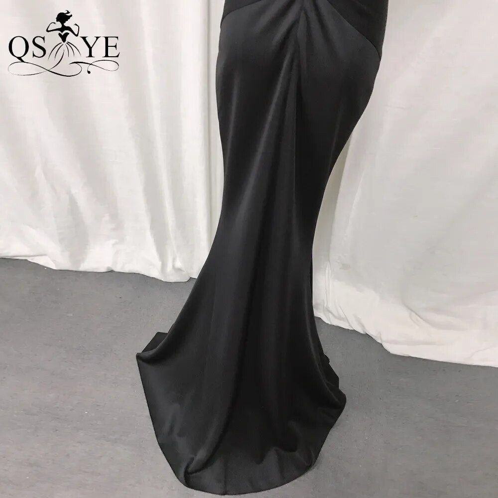 Evening wear Dresses: Long Prom Dress Fitted Elastic Ruched Evening Gown