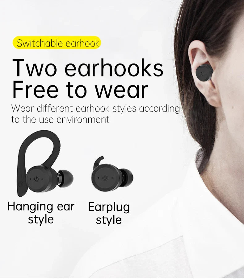 Bluetooth Earphone Dual Wear Style Sport Wireless Headset Earbuds Stereo