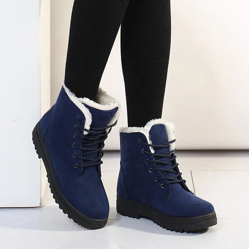 Women Winter Boots Ladies Snow Boots Lace Up Ankle Boots Female Non Slip Plush