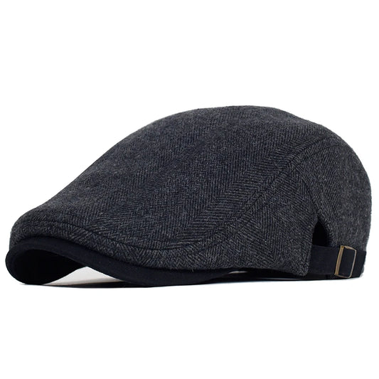 Big Size Newsboy Cap Men Winter Wool Thick Warm Vintage Herringbone Casual