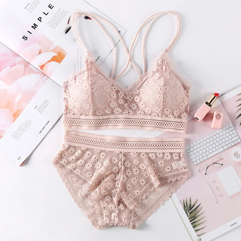 Women Lace Bras Set Backless Bralette Seamless Underwear Lace Top Lingerie