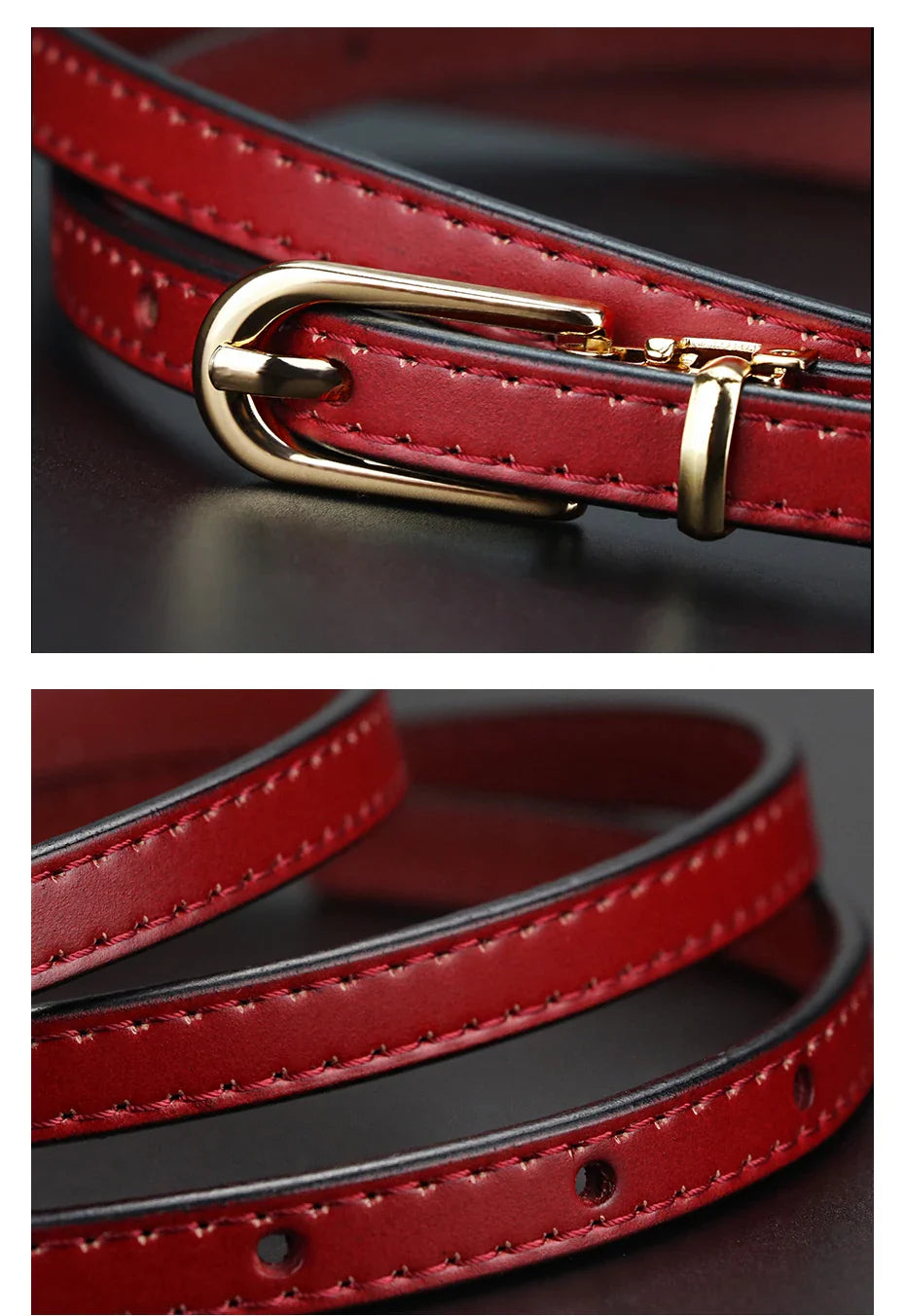 Maikun Women Belts Alloy Pin Buckle Genuine Leather Thin Belt Female Waistband for Jeans Dresses Pants