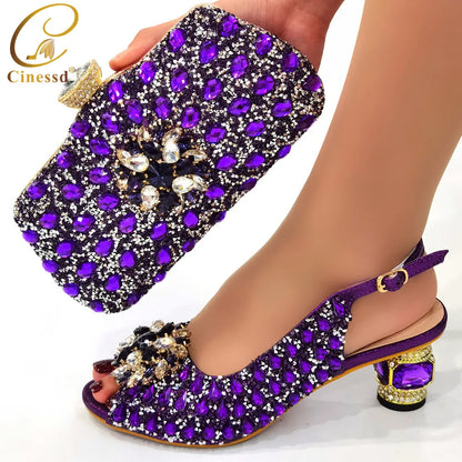 Ladies Italian Shoes and Bag Set Decorated with Rhinestone Matching Shoes and Bag Set In Heels Women Comfy Platform Sandal Shoes