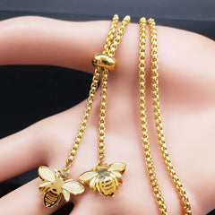 Fashion Bee Stainless Steel Long Necklace for Women Gold Color Statement Necklace