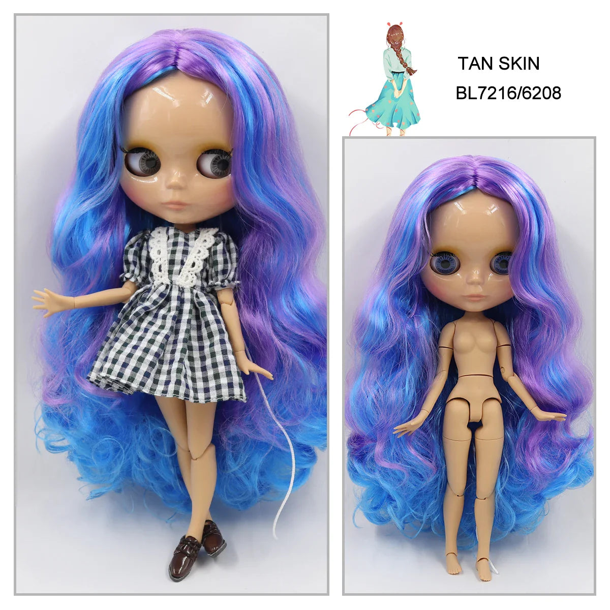 ICY DBS Blyth doll 1/6 bjd joint body tan skin doll glossy face 30cm toy random eyes colors