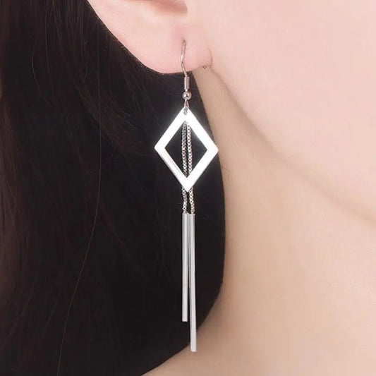 KOFSAC New Trendy Rose Gold 925 Silver Earrings For Women Geometric Hollow Square Long Tassel Earring Female Holiday Jewelry