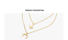 Moon Star Layered Necklace for Women Girl Sweater Pendant Necklaces Gold Plated