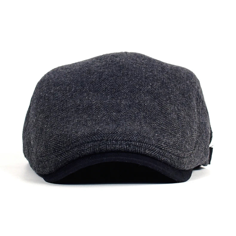 Big Size Newsboy Cap Men Winter Wool Thick Warm Vintage Herringbone Casual