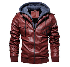 Winter Men's PU Leather Jacket Casual Man Motorcycle Leather Hooded Coats