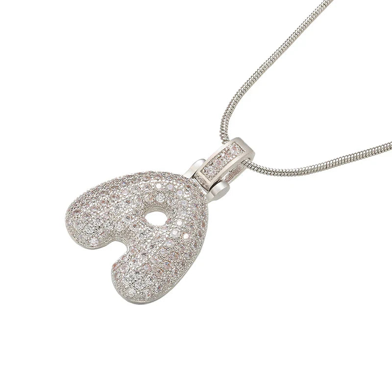 ZHUKOU 1.25x500mm Fat and lovely crystal brass silver color  letter necklace for women friends birthday gift model: VL34