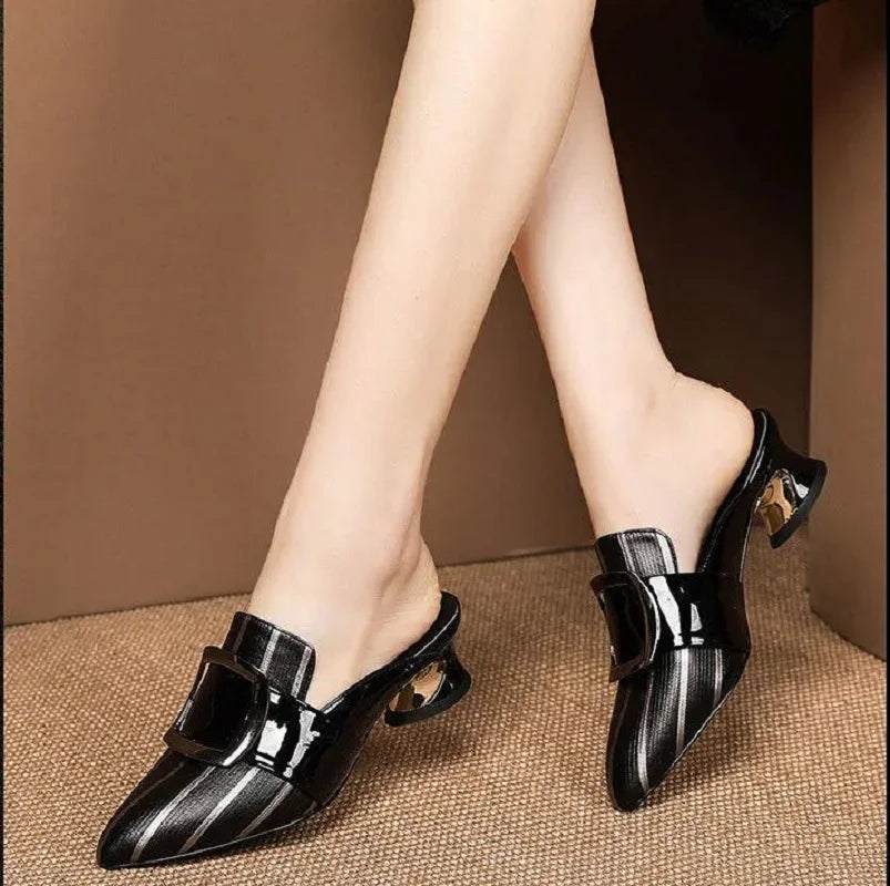 Women Cute Sweet High Quality Beige Bezel Slip on Stiletto Lady Classic Comfort Stylish Heel Shoes Zapato Negro Tacon E5867