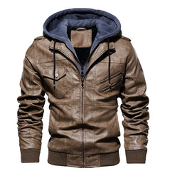 Winter Men's PU Leather Jacket Casual Man Motorcycle Leather Hooded Coats