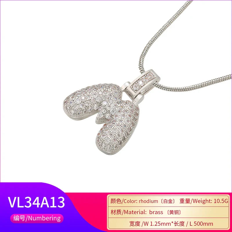 ZHUKOU 1.25x500mm Fat and lovely crystal brass silver color  letter necklace for women friends birthday gift model: VL34