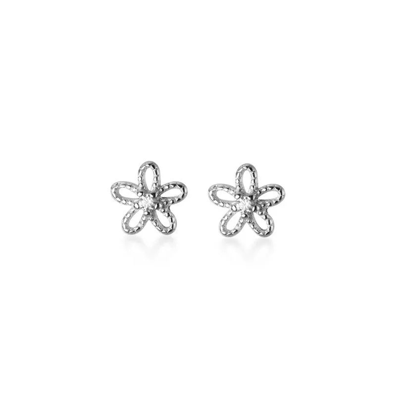 WANTME Real 100% 925 Sterling Silver Cute Sweet Hollow Mini Small Flower Geometric Stud Earrings for Women Korean Fine Jewelry
