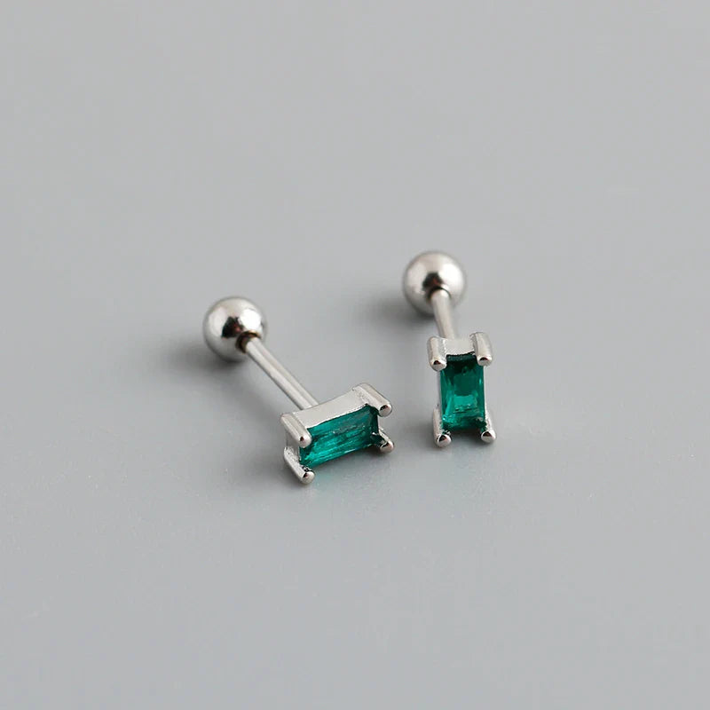 WANTME 925 Sterling Silver Colorful Square Shiny Zircon Beads Piercing Stud Earrings for Women Fashion Gothic Exquisite Jewelry