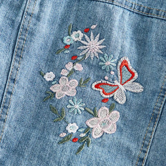 Girls Jean Coats Flower Embroidery Kids Denim Jackets Coats Autumn Long SleeveChildren Clothing School Outfits 2 4 5 6 7 8 Years