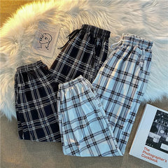 Pants Women Bunch of feet Fashion Loose Black Plaid Summer