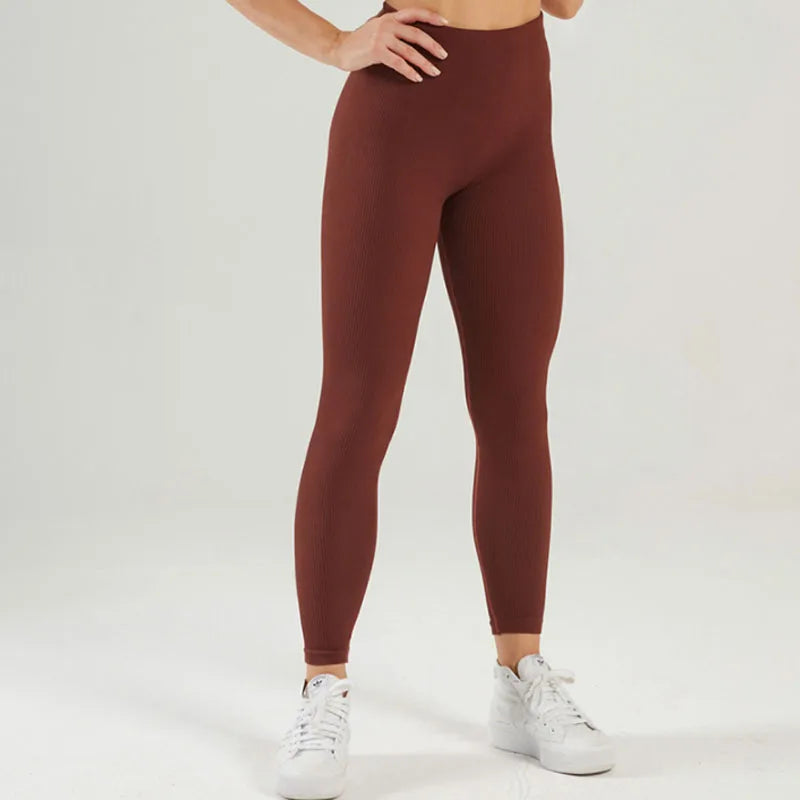 Tossy Ribbed Yoga Leggings Sports Tights Women Seamless Knit Yoga Pants White