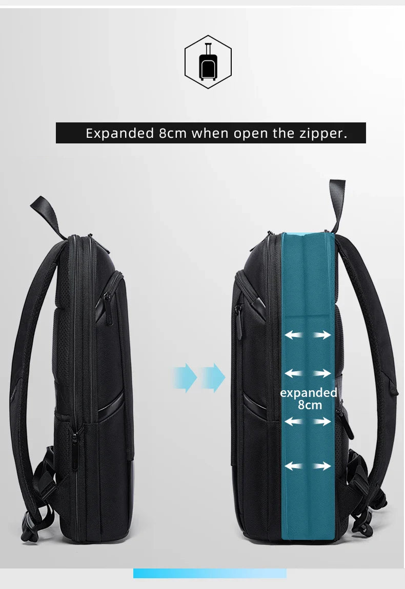 BANGE Slim Men Business Expandable Waterproof 15.6" Laptop Backpack Fashion Male Travel Light Scalable Shoulder Bags for Men