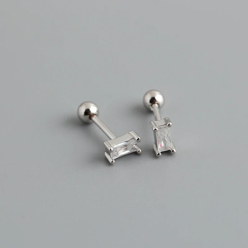 WANTME 925 Sterling Silver Colorful Square Shiny Zircon Beads Piercing Stud Earrings for Women Fashion Gothic Exquisite Jewelry