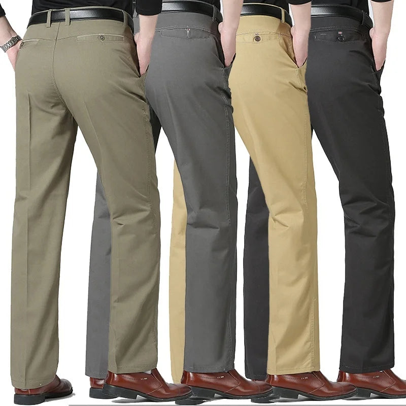 Mens Pants Cotton Casual  Stretch Male Trousers Man Long Straight