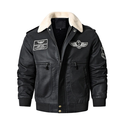 Men's Bomber Motorcycle Leather Jacket Vintage Brown Military Flight Coat Winter