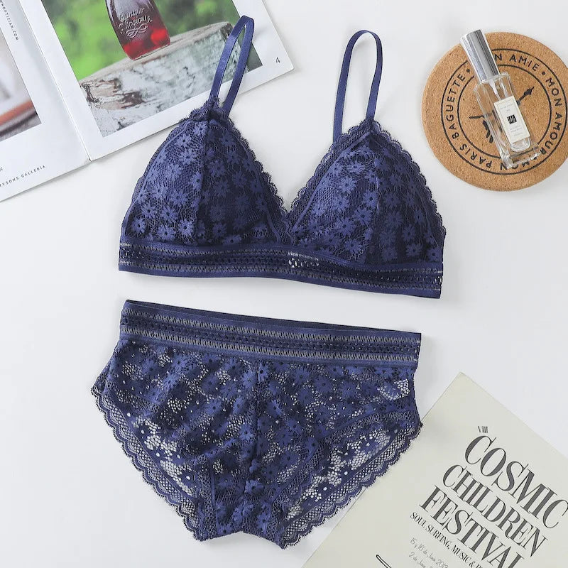 Transparent Women's Bra and Underwear Set Lace Brassiere Push-up Bra and Panty