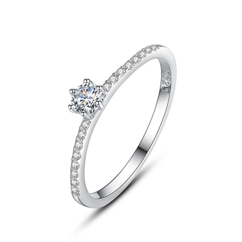 Ailmay Classic 925 Sterling Silver Sparkling Clear Zircon Golden Color Rings For Women Wedding Engagement Fine Female Jewelry