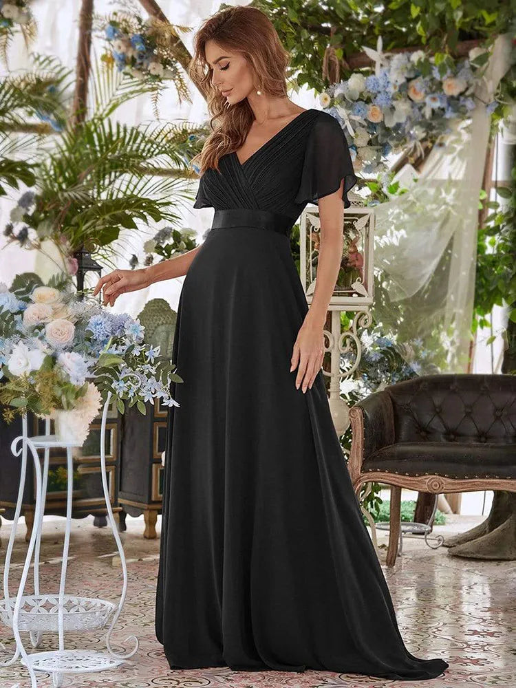 Homecoming Dresses: Women Long Elegant A Line Double V Neck Prom Dress