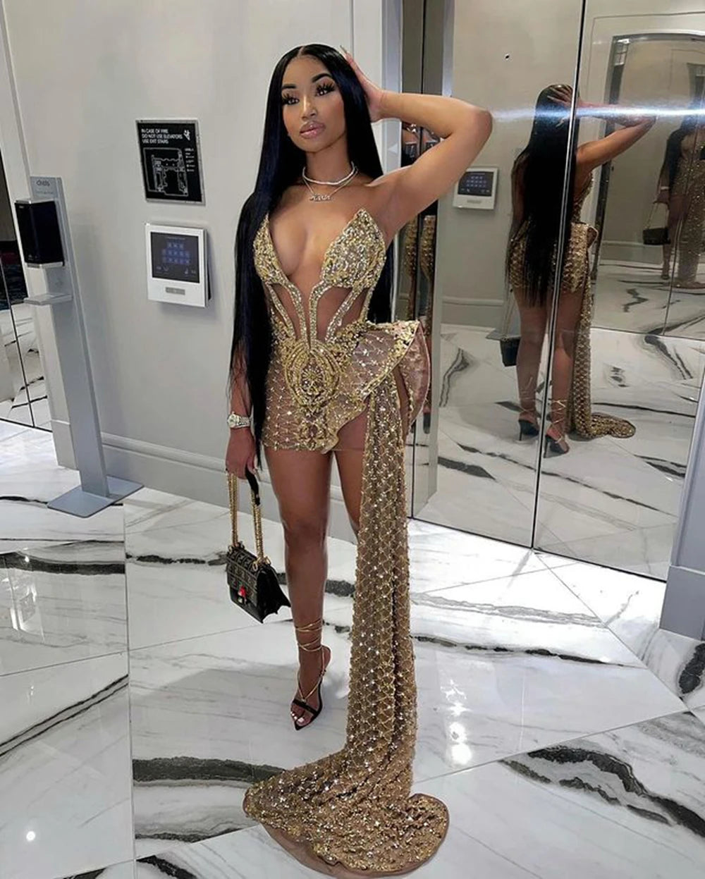 Homecoming Dresses: Sweetheart Sleeveless Gold Sequined Short Prom Dresses
