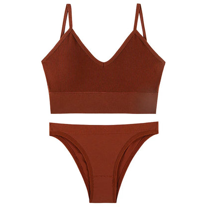Bra Set Women Underwear Set Bralette Female Lingerie Ribbed Tops