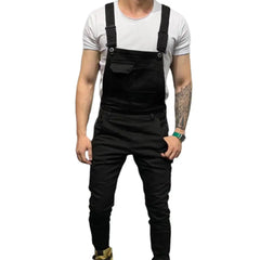 Men's Distressed Denim Carpenter Overalls Bib Jumpsuits Motos Biker Jean Long