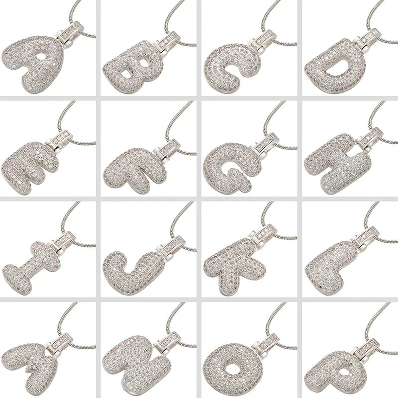 ZHUKOU 1.25x500mm Fat and lovely crystal brass silver color  letter necklace for women friends birthday gift model: VL34
