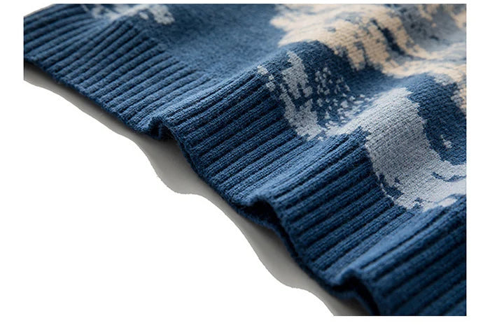 Men Hip Hop Streetwear Harajuku Sweater Vintage Japanese Style Snow Mountain Knitted