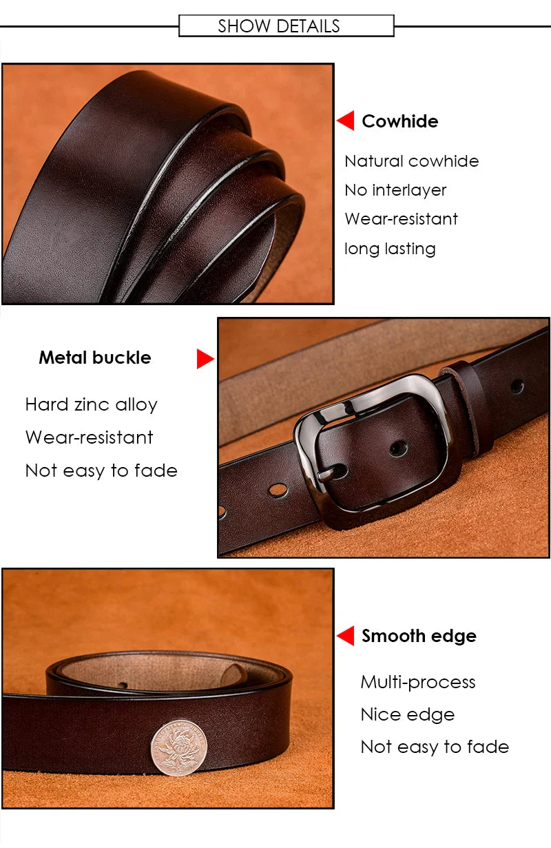 VATLTY 3.2cm Genuine Leather Belt for Women Natural Cowhide Metal Buckle Casual Jeans Trousers Belt Female Waistband Gifts