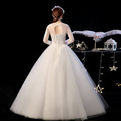 wedding dress vintage v neck illusion long sleeve ball gown white wedding dress