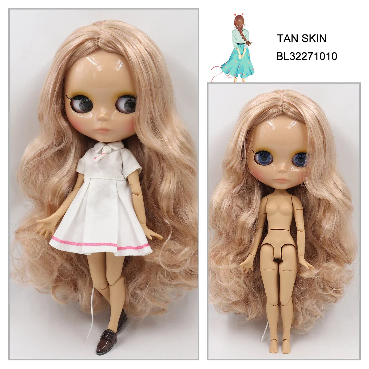 ICY DBS Blyth doll 1/6 bjd joint body tan skin doll glossy face 30cm toy random eyes colors