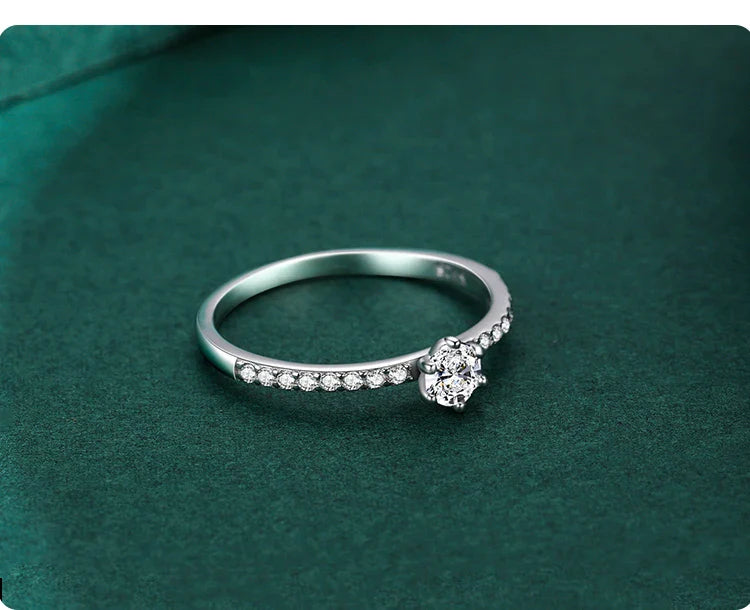 Ailmay Classic 925 Sterling Silver Sparkling Clear Zircon Golden Color Rings For Women Wedding Engagement Fine Female Jewelry