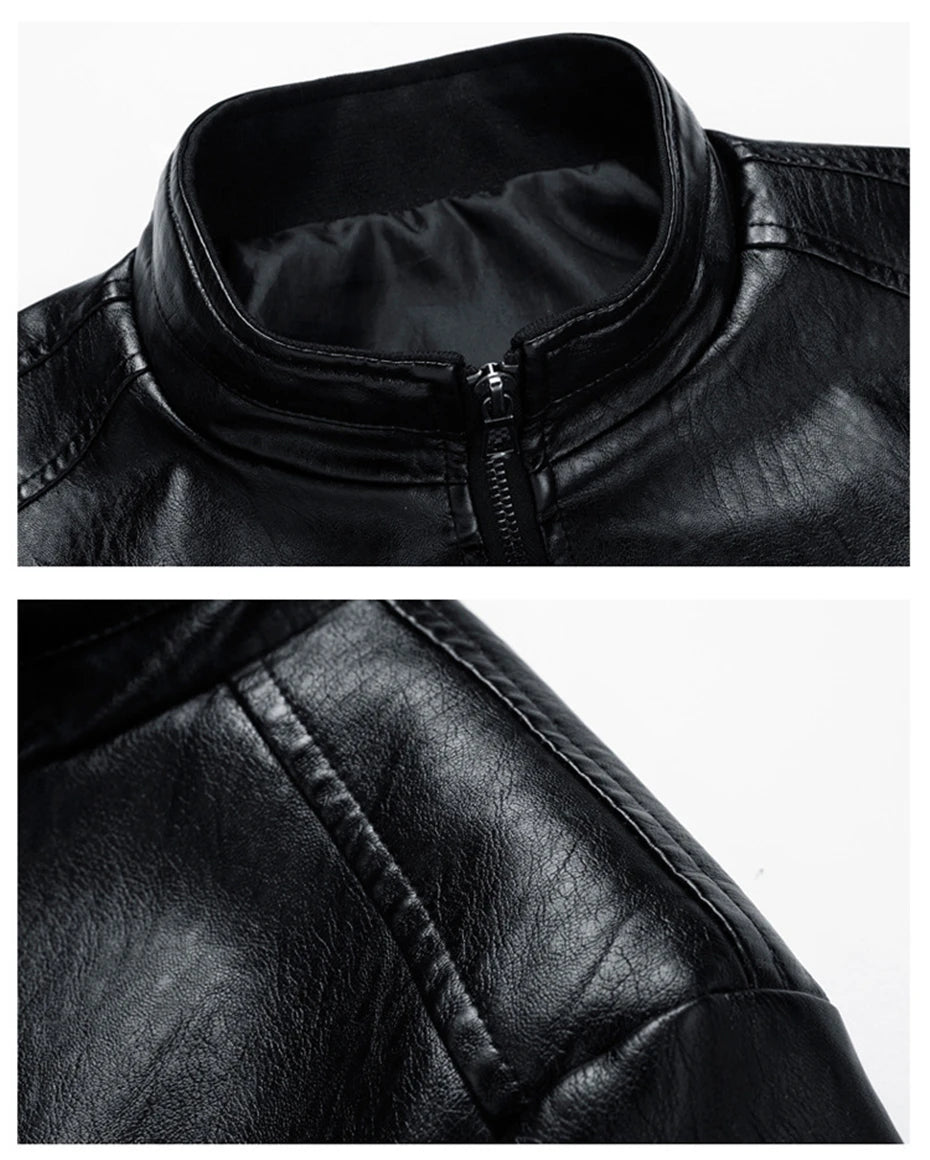 Plus Size 6XL 7XL Men's PU Jacket Solid Color Autumn Leather Jacket Coat Big Size
