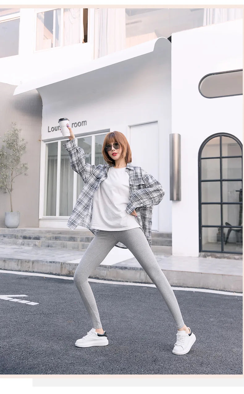 Ribbed Leggings For Women High Waist Autumn Winter Warm Legging Cotton