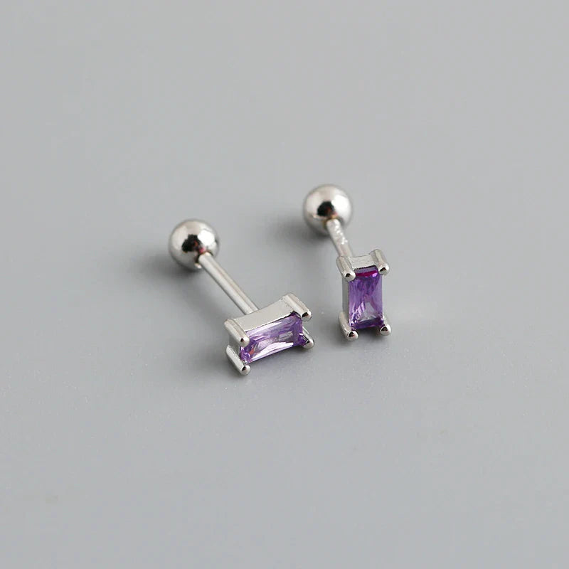 WANTME 925 Sterling Silver Colorful Square Shiny Zircon Beads Piercing Stud Earrings for Women Fashion Gothic Exquisite Jewelry