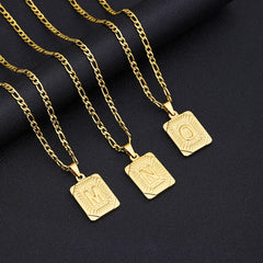 Initial Letter Pendant Necklace Stainless Steel Golden Cuban Chain A-Z Alphabet